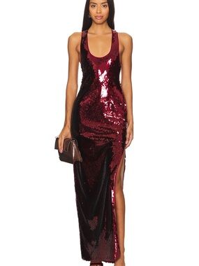 Red Retrofete Bella Sequin Dress in Port